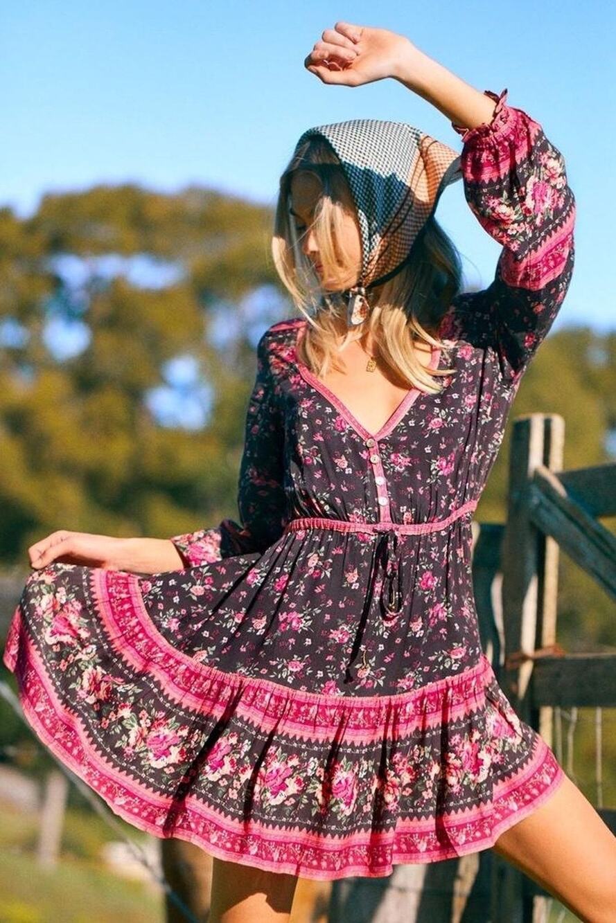 NWT Arnhem Flora Mini Dress Blackberry Floral Boho Cottagecore Festival AU 14 10